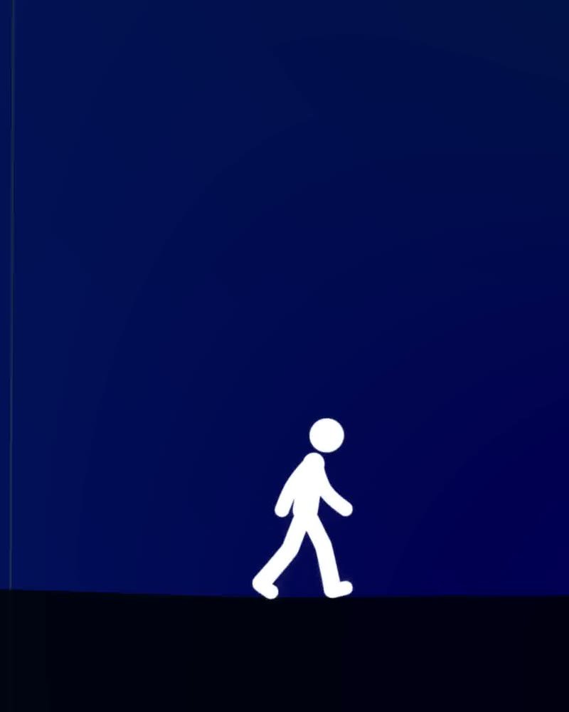 A white silhouette of a person walking